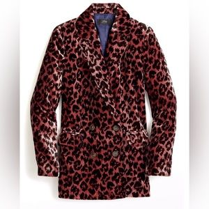 J. Crew Velvet Pink Leopard Print Drapey Double Breasted Blazer Womens Sz 10 NEW